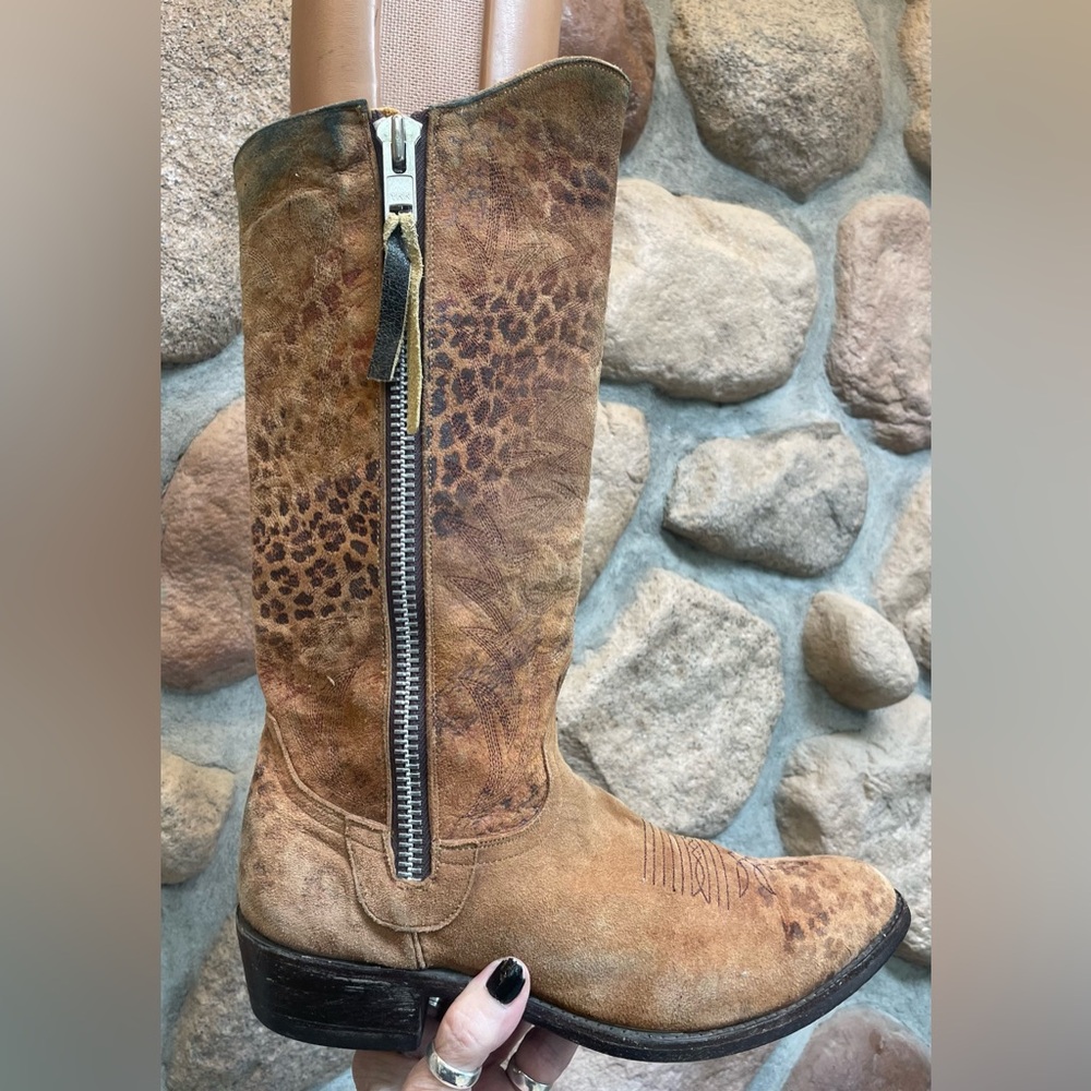 OLD GRINGO*Razz*LEOPARD Print SUEDE Leather ZIP COWGIRL Boots! 8.5 - Picture 2 of 13